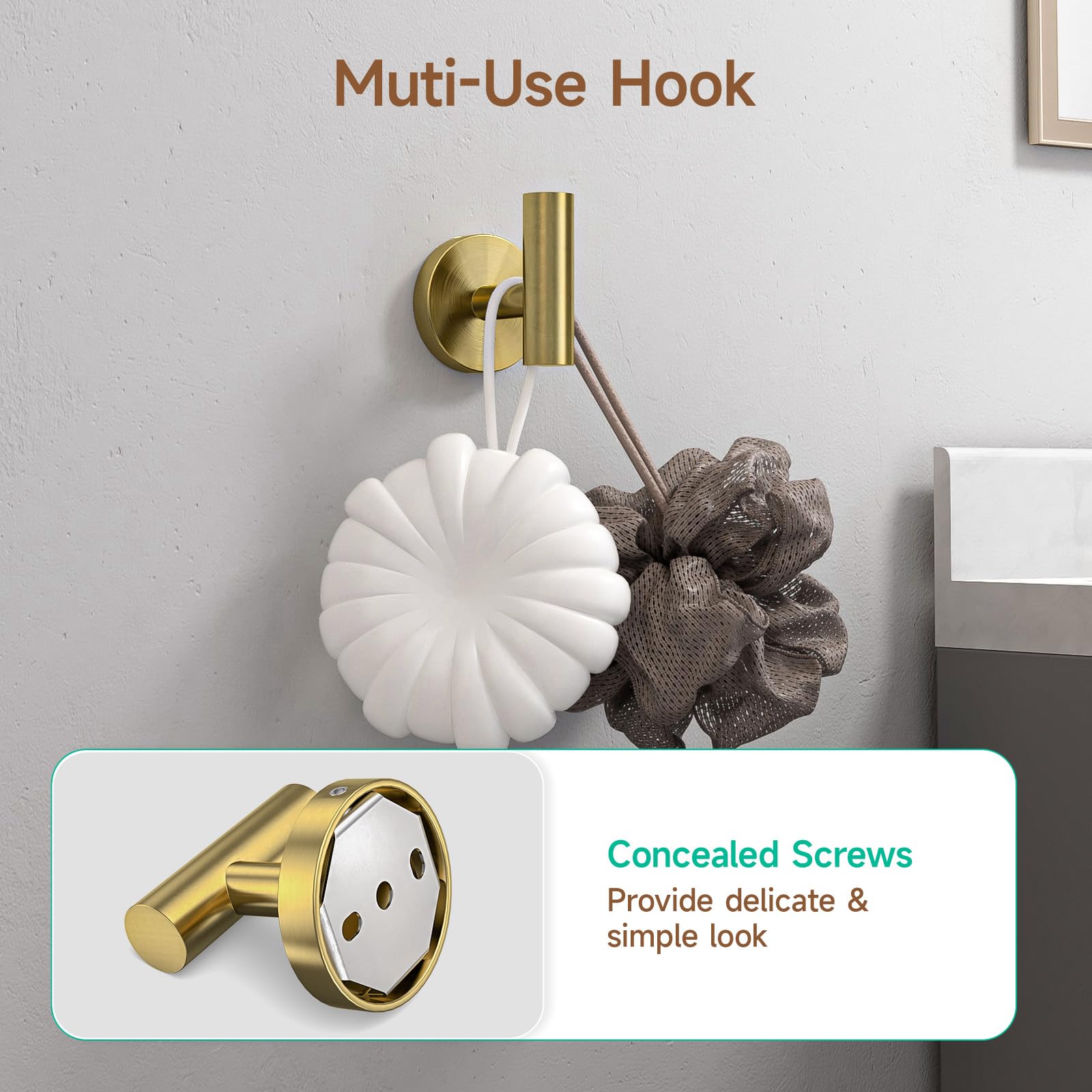 USHOWER brushed gold wall mount installation shown for easy setup