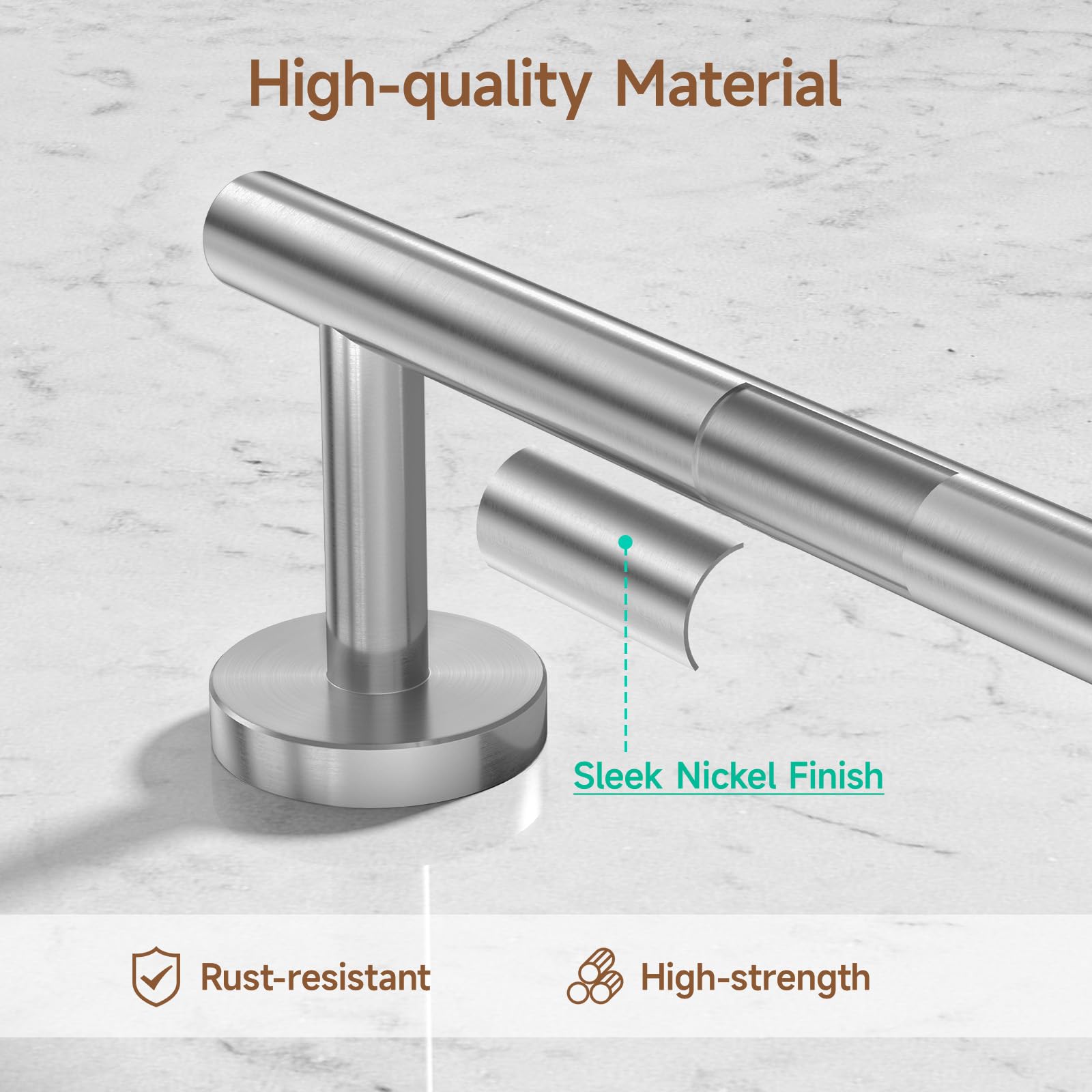 USHOWER brushed nickel toilet paper holder for easy reach.