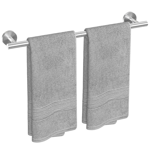 USHOWER brushed nickel towel bar 24-inch front view showing ample hanging space for two towels