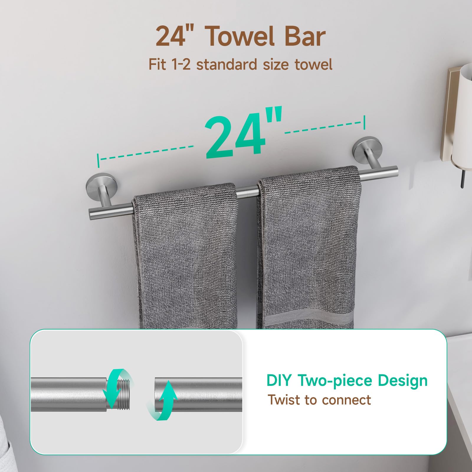 USHOWER brushed nickel towel ring to keep towels tidy.