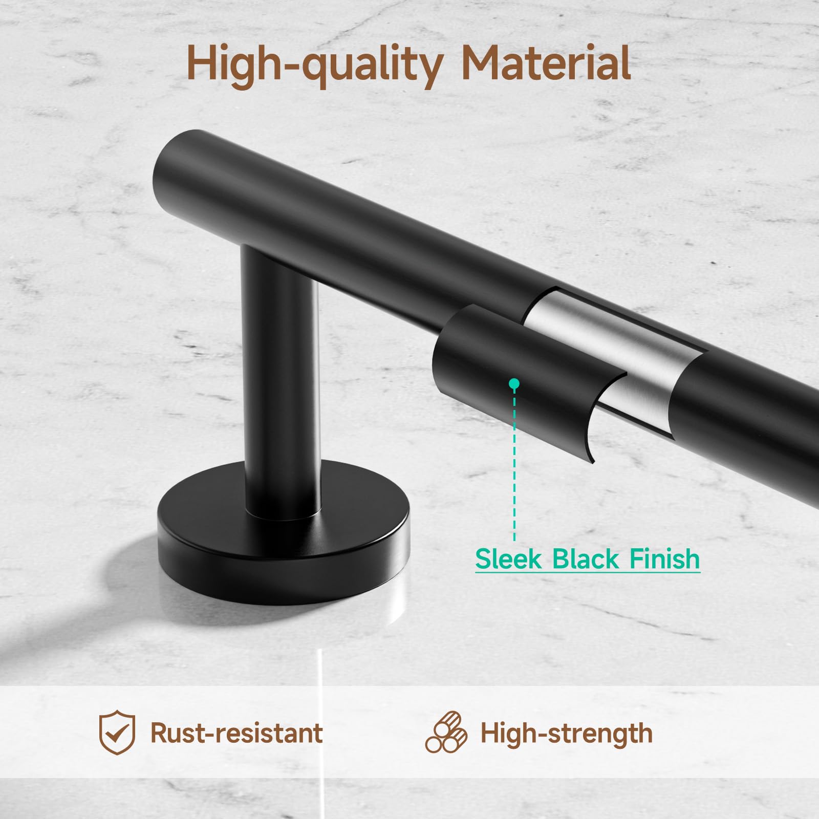 USHOWER matte black toilet paper holder for organized bathrooms and stylish detail