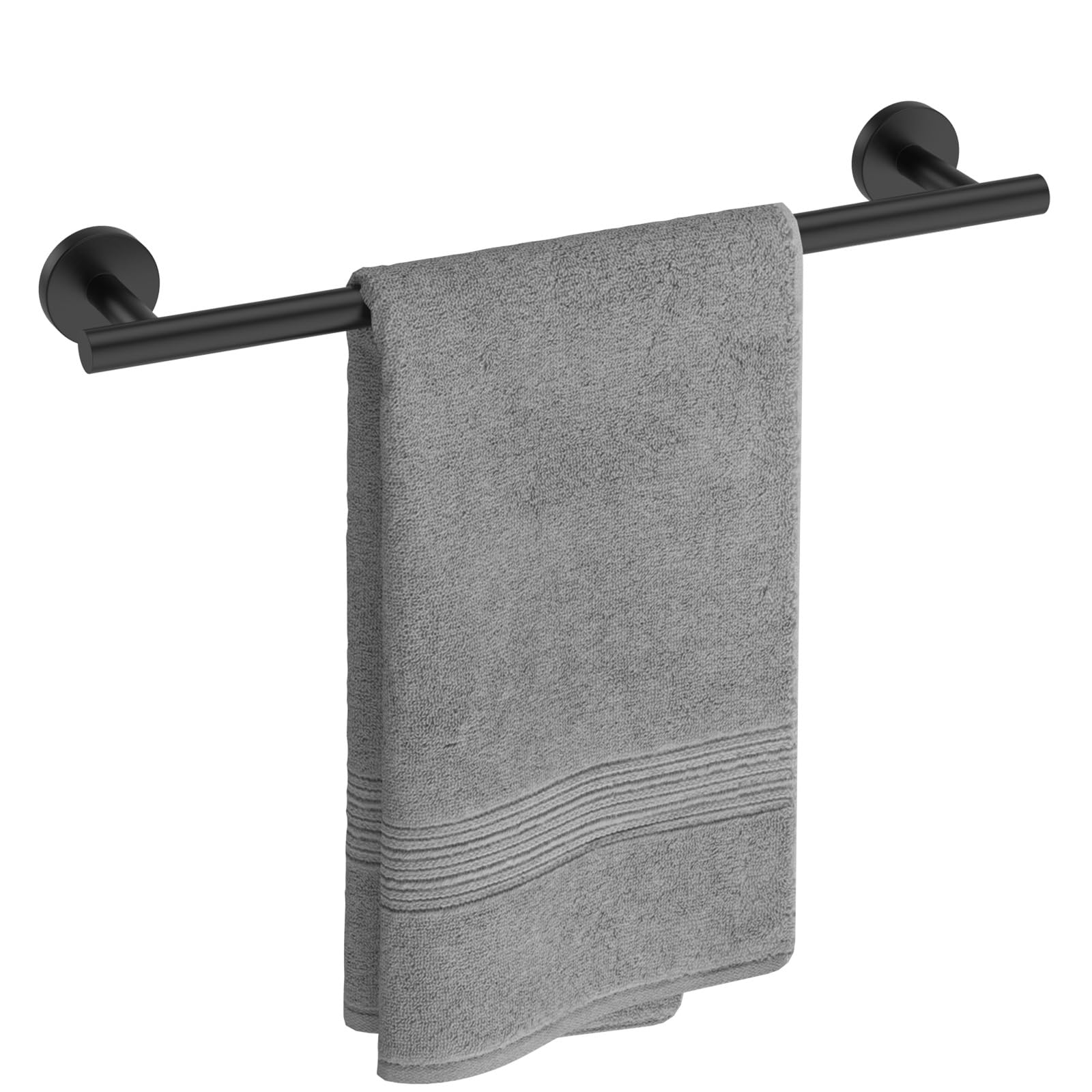 USHOWER matte black towel bar 18in wall-mounted for compact bathrooms.