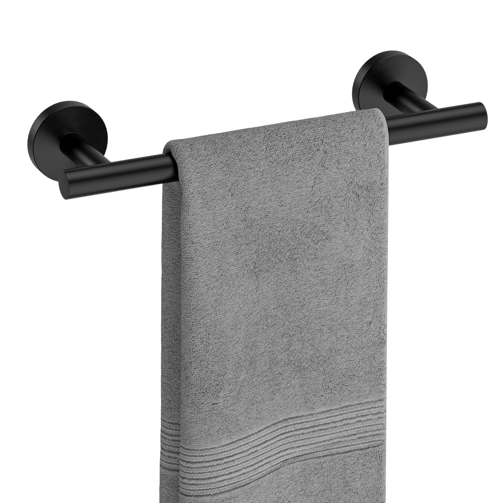 USHOWER matte black towel bar, 9-inch rack ideal for secure, space-saving towels.