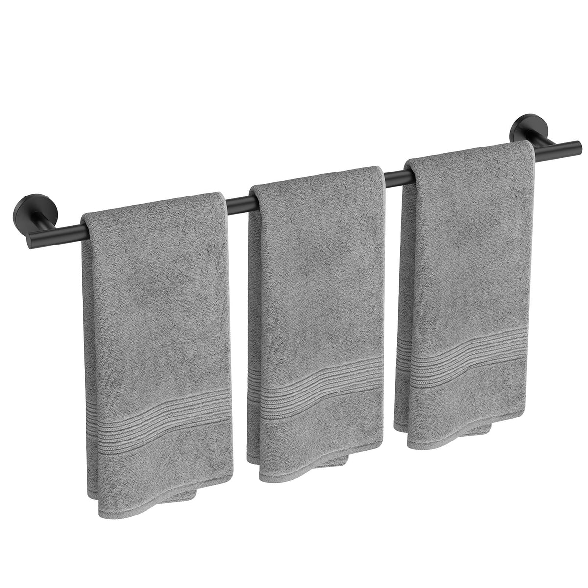 USHOWER matte black towel bar assembly showing easy mounting and use