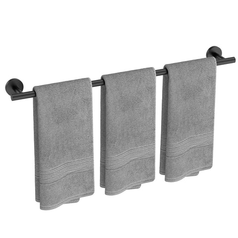 USHOWER matte black towel bar assembly showing easy mounting and use