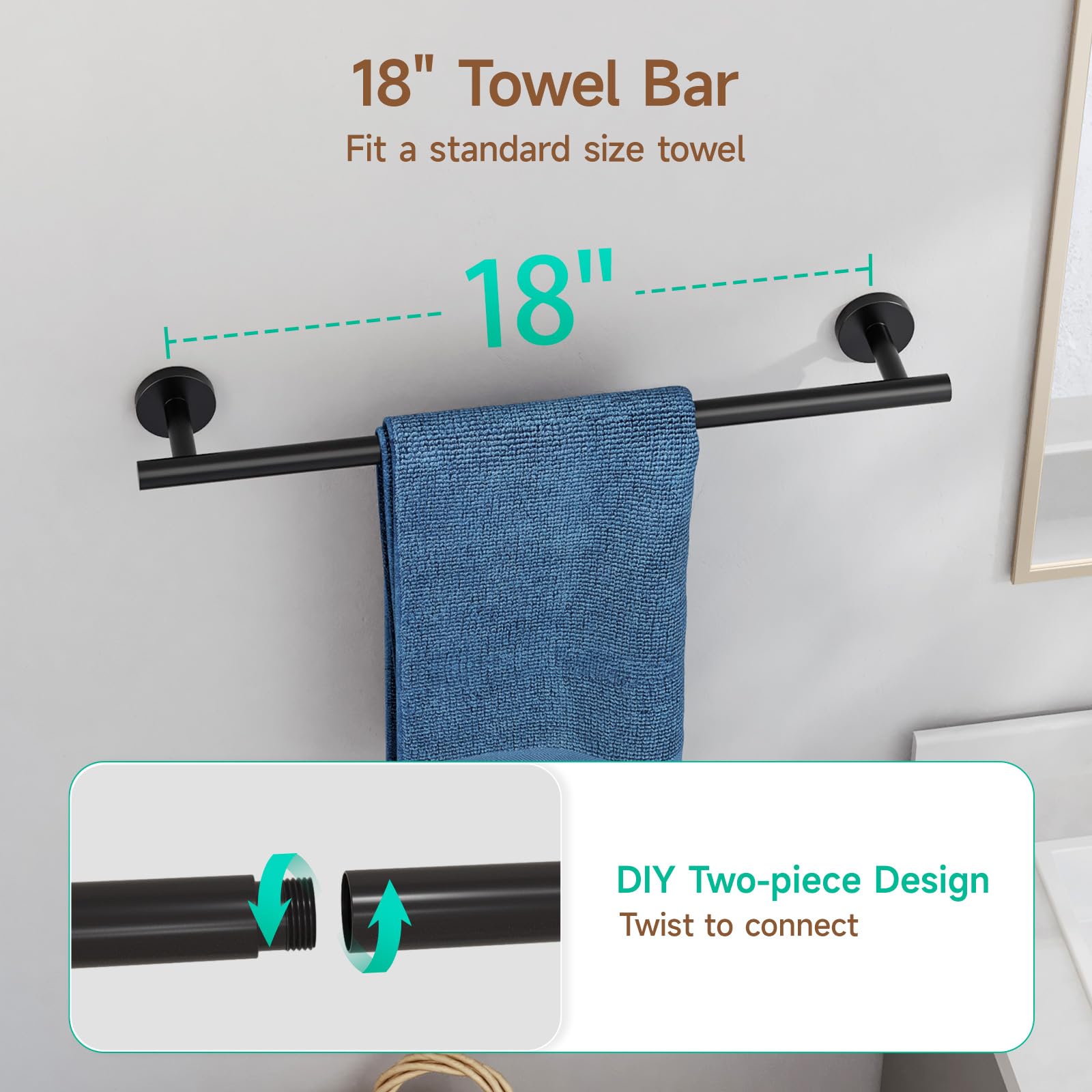 USHOWER towel ring in matte black adds tidy organization near the sink.