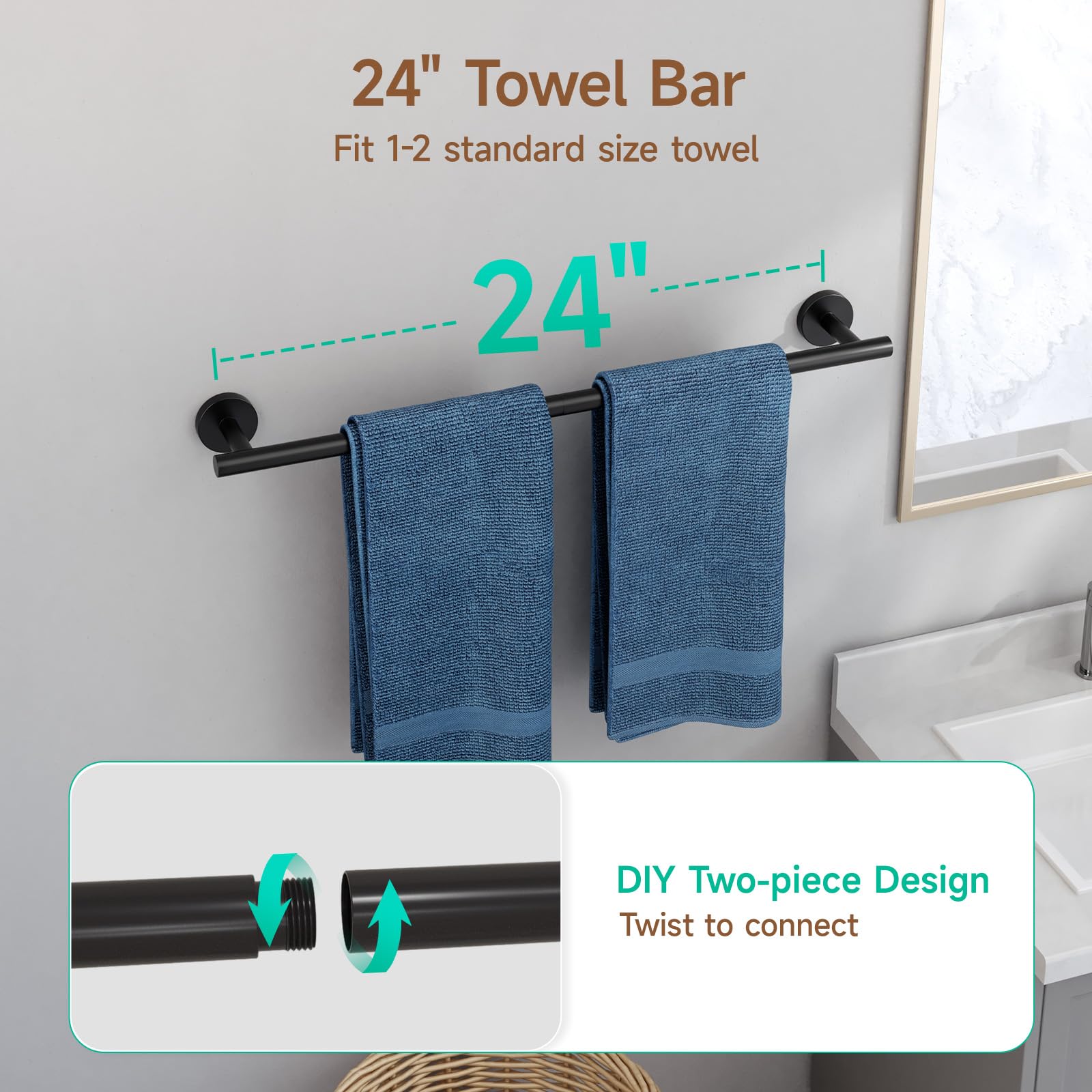 USHOWER matte black towel ring complements modern decor while keeping towels within reach