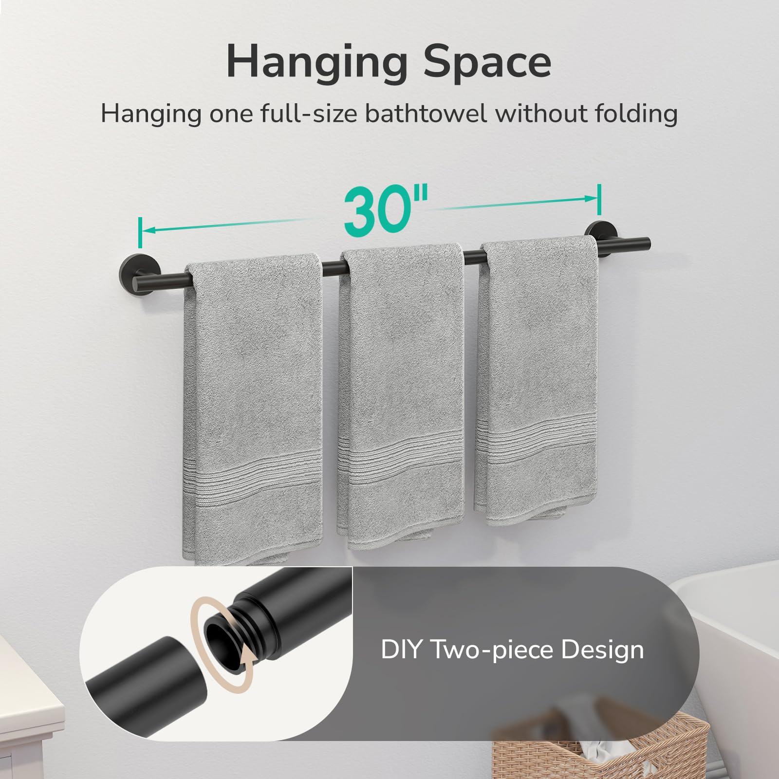 USHOWER SUS304 stainless steel towel bar durable and rust-resistant