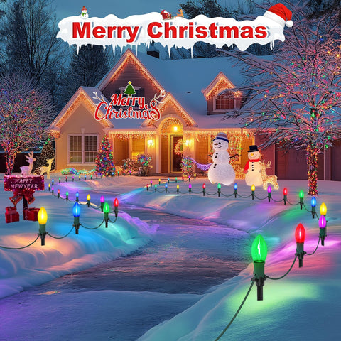 USOKYO 30 multicolor bulbs create eye-catching walkway lighting along driveways.
