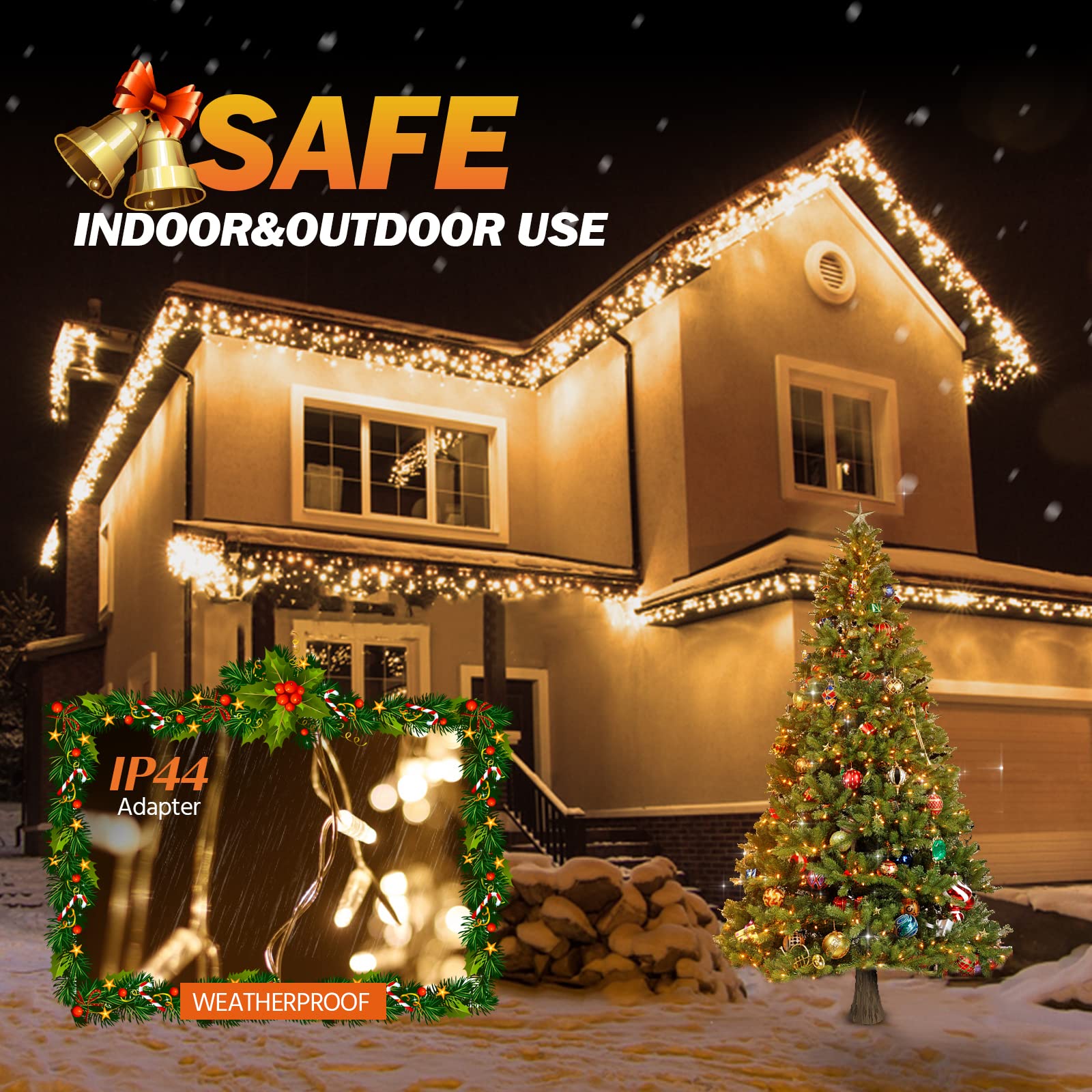 USOKYO icicle lights showing 8 modes for versatile atmospheres.
