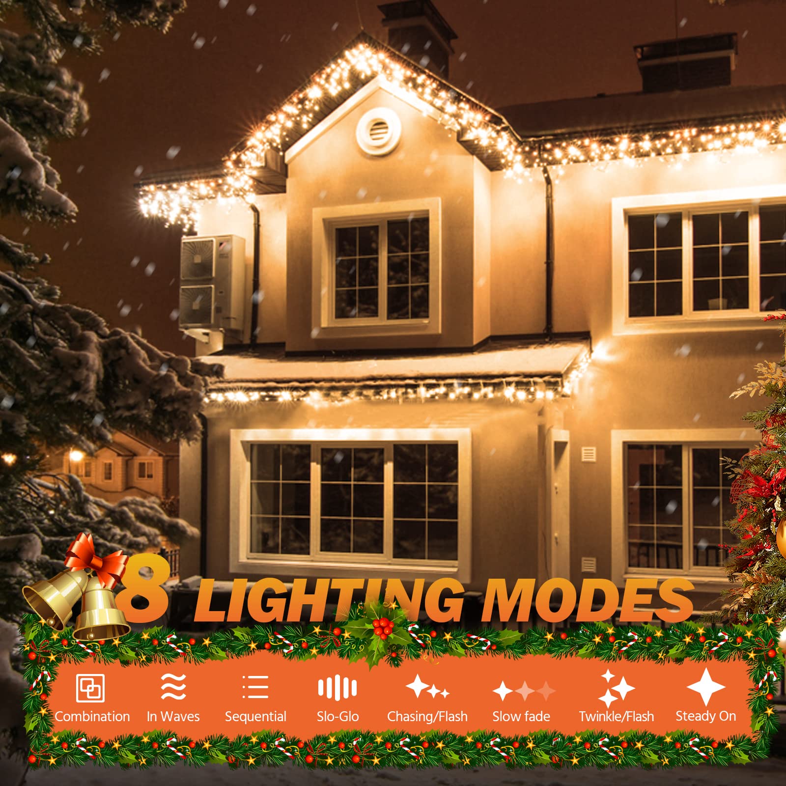 USOKYO icicle lights with 96 drops for window accents.