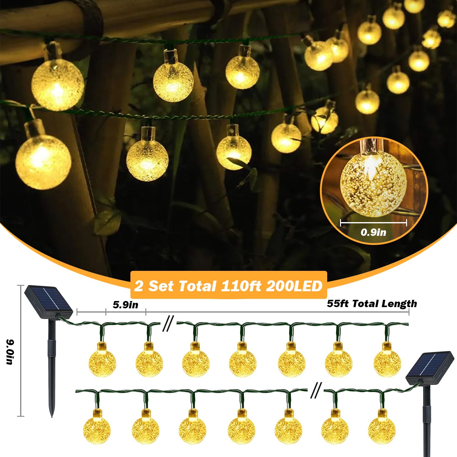 USOKYO solar lights close-up of glass globes showcasing elegant garden ambiance.