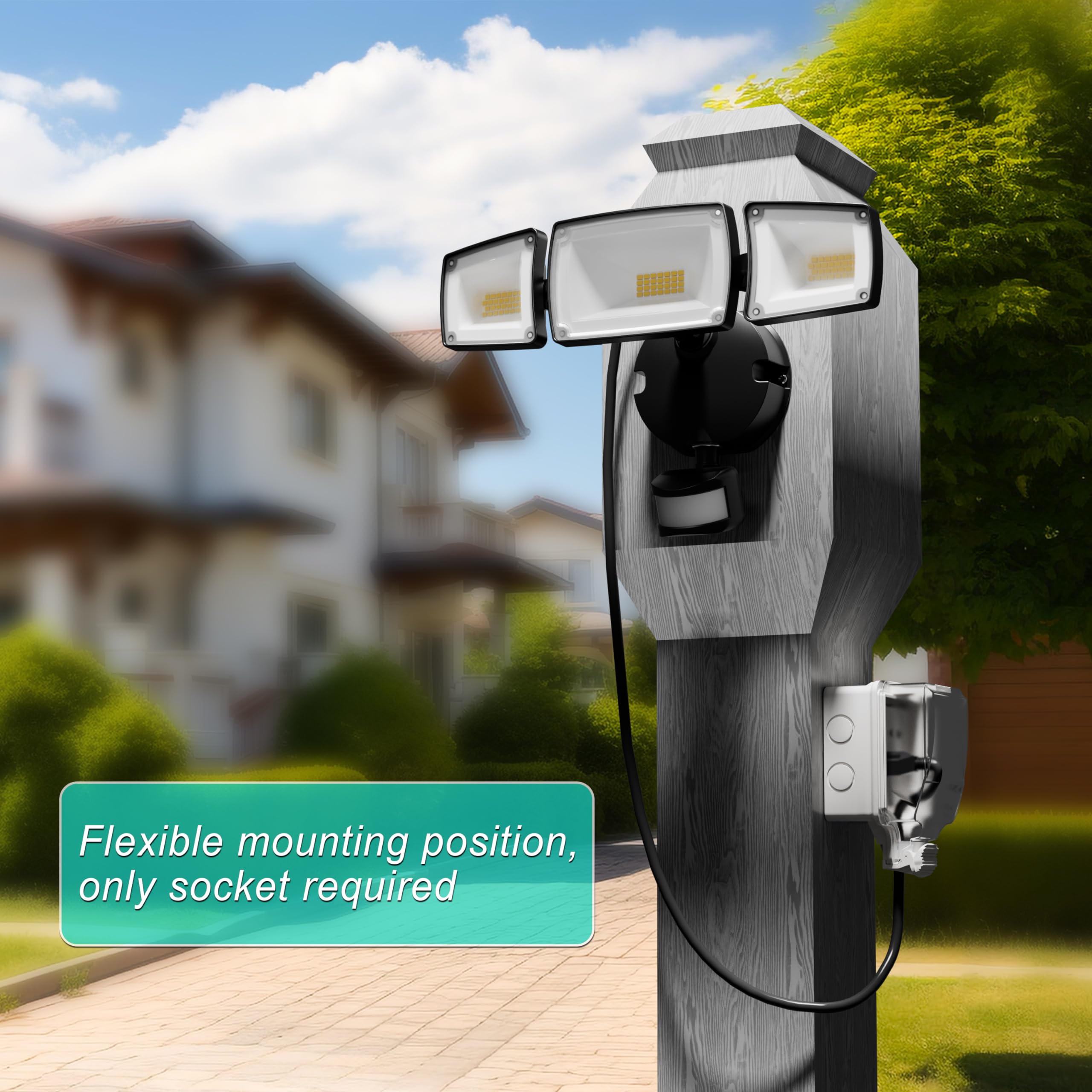 USTELLAR four-mode flood light with motion, dusk-to-dawn, dim, and always-on.