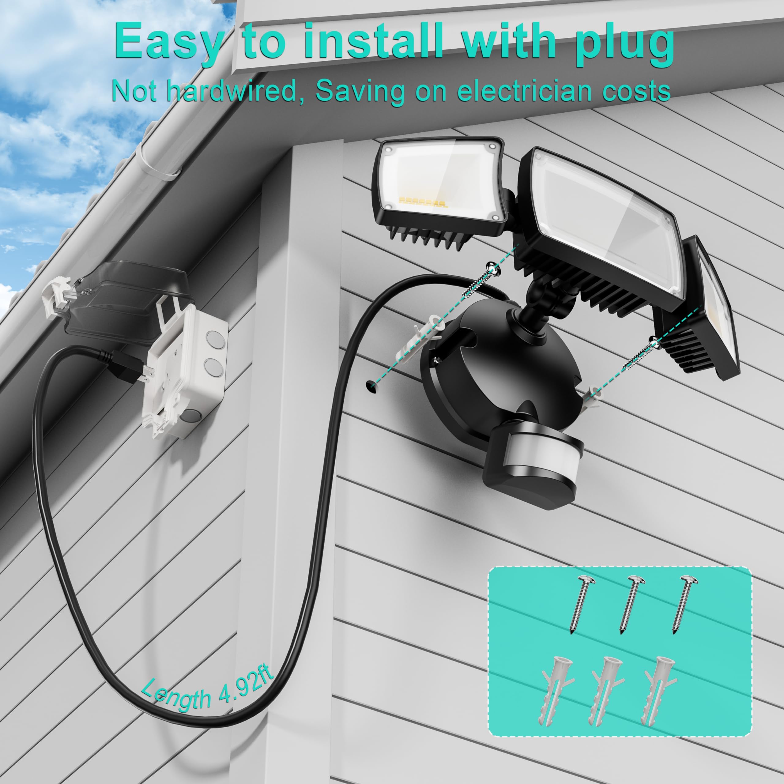 USTELLAR outdoor security light with remote control for convenient adjustments.