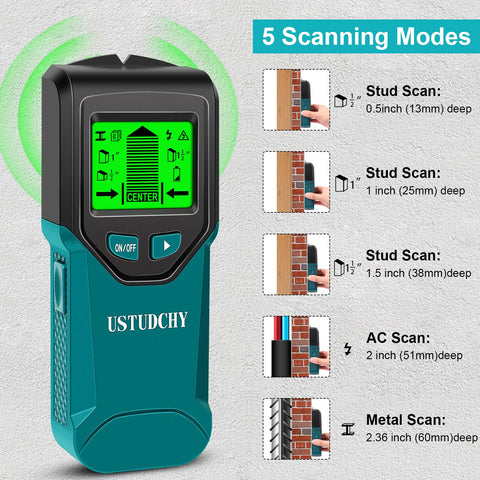 USTUDCHY depth detection helps locate studs behind walls.