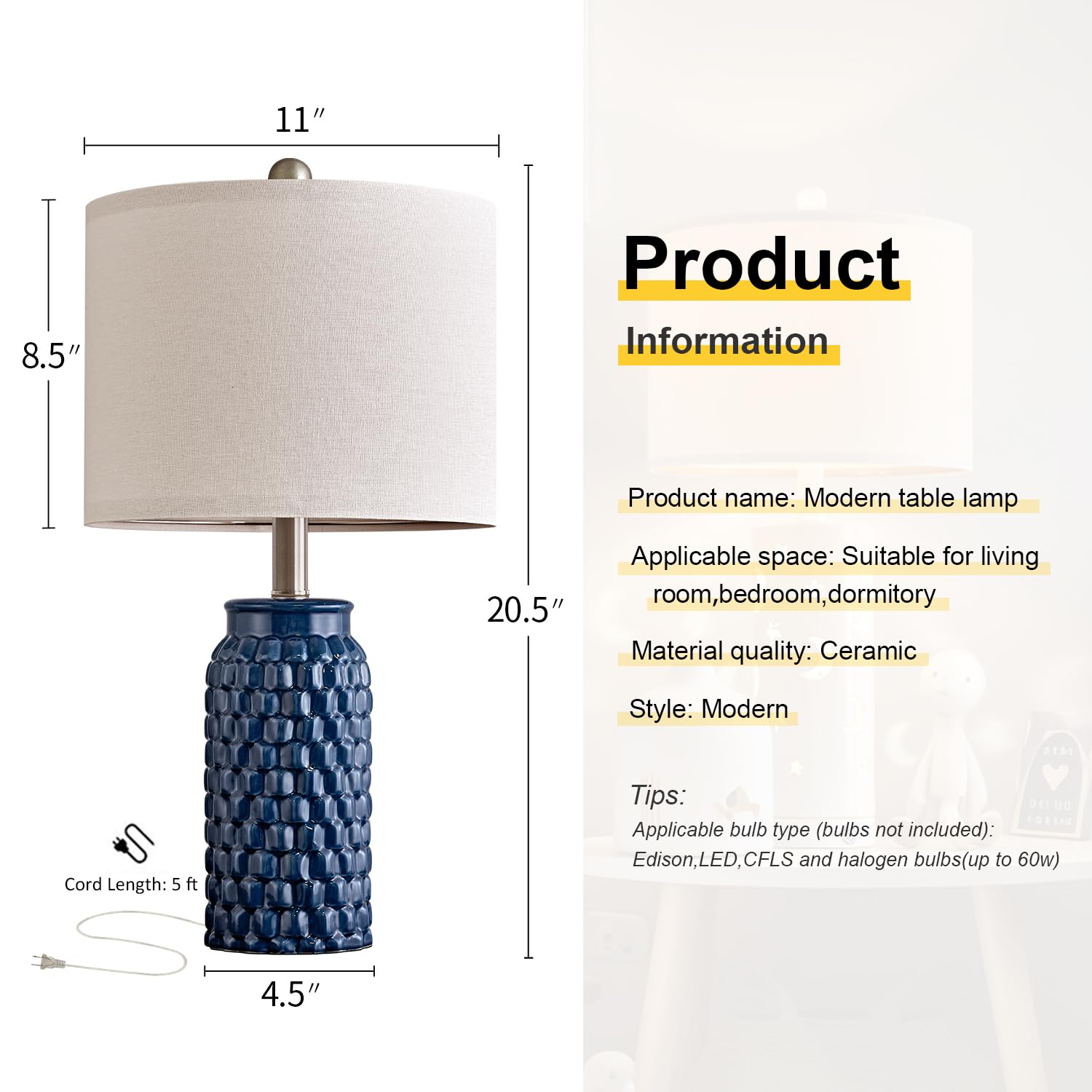 USumkky 20.5-inch tall lamps provide ambient light on desks and tables.
