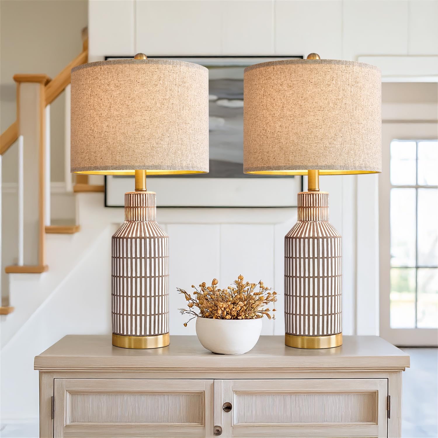USumkky 25-inch table lamps set of 2 with linen shades for ambient lighting