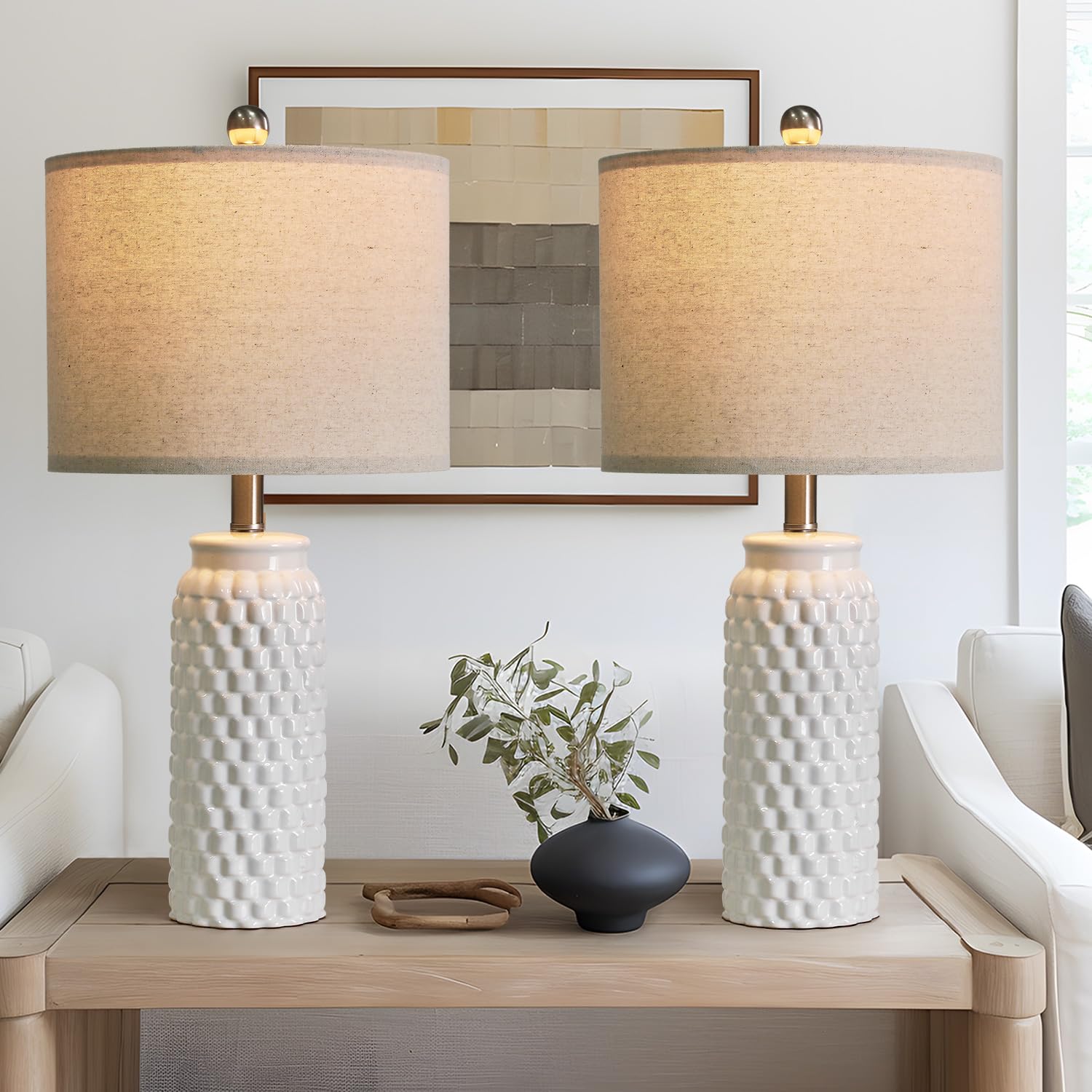 USumkky bedside lamps in ceramic white for a clean, modern bedroom glow.