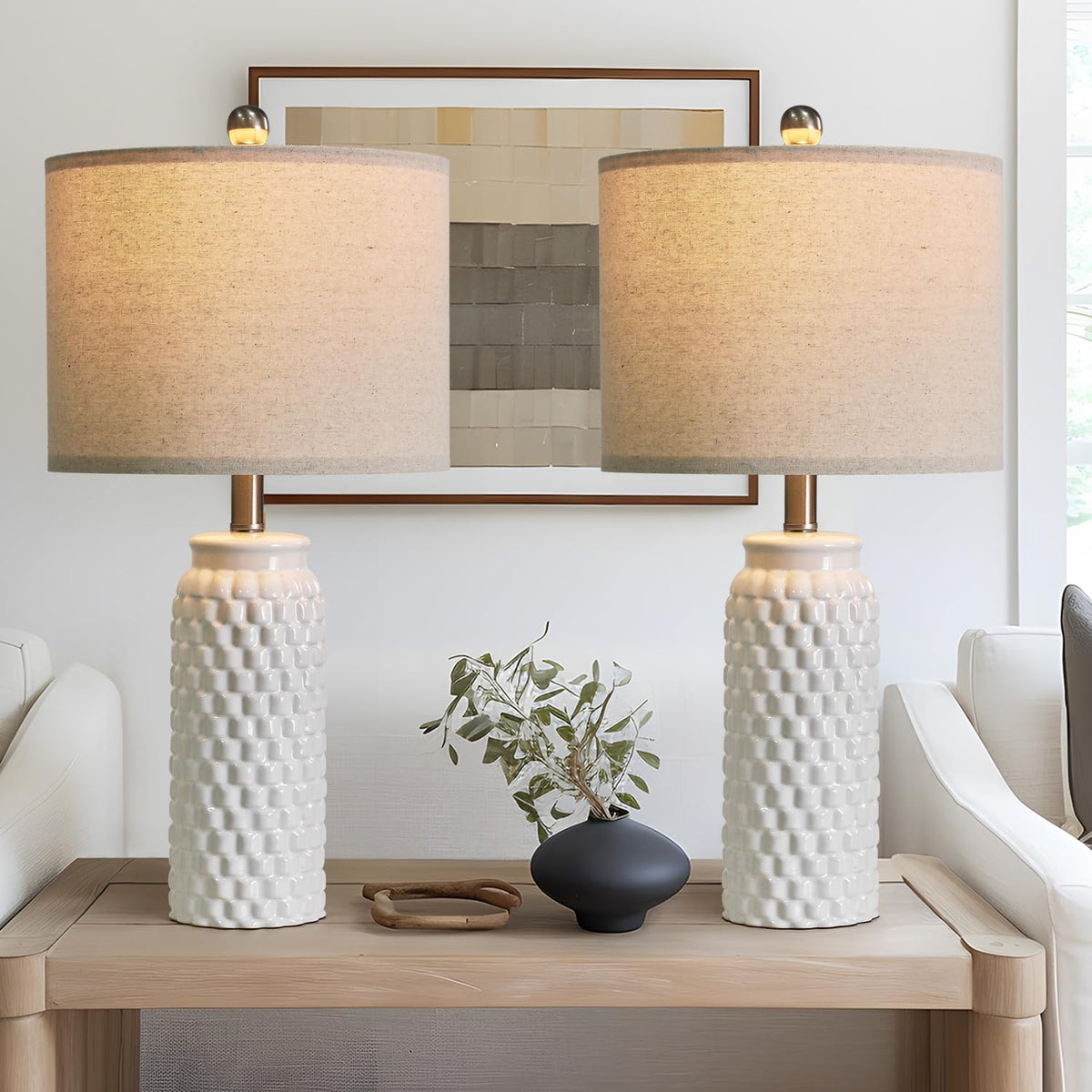 USumkky bedside lamps in ceramic white for a clean, modern bedroom glow.