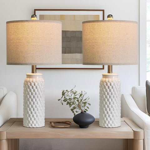 USumkky bedside lamps in ceramic white for a clean, modern bedroom glow.