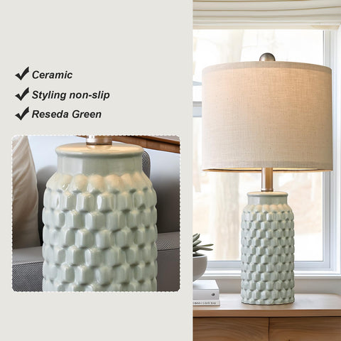 USumkky ceramic lamp base detail shows durable green finish.