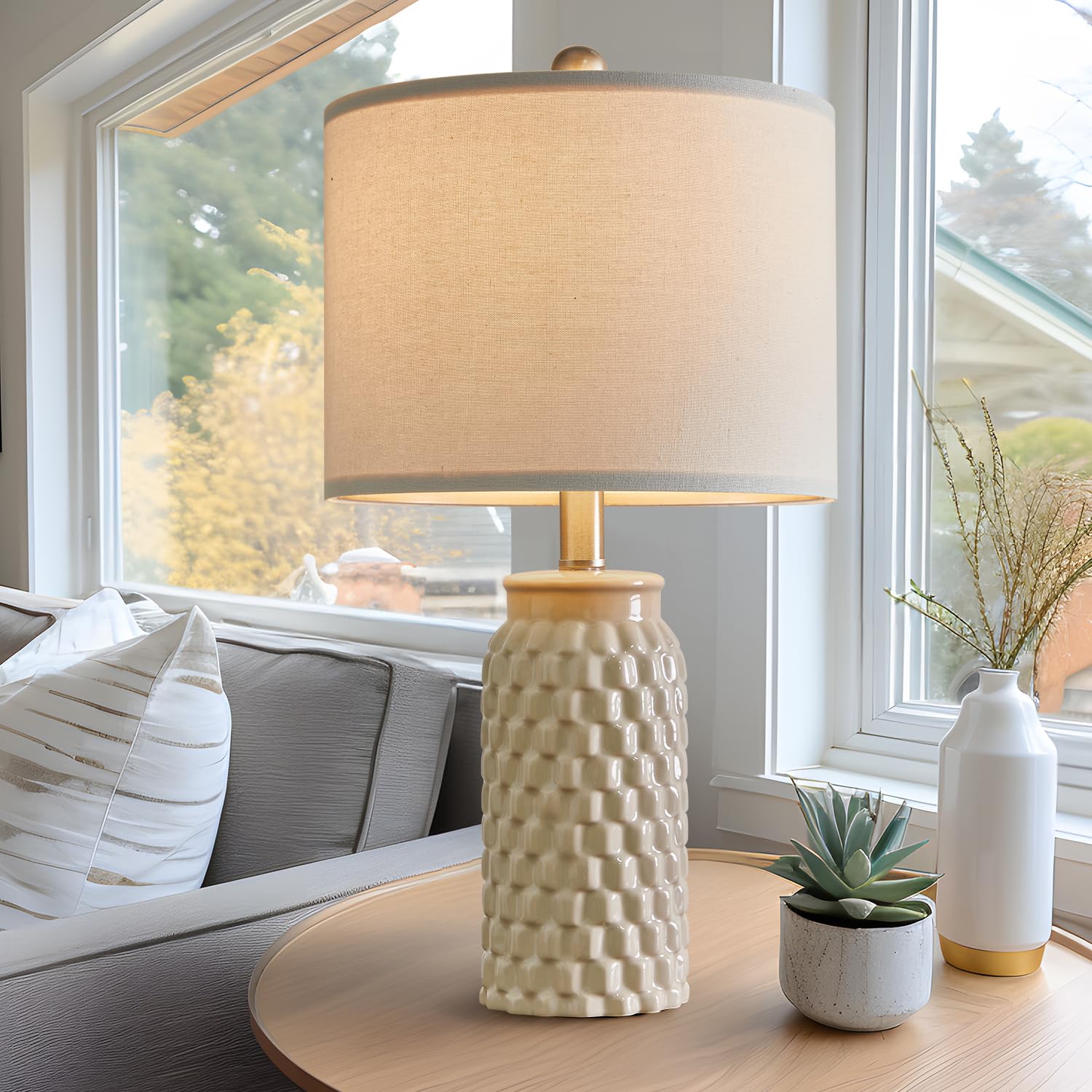 USumkky ceramic table lamps with cream shade for a soft, even glow.
