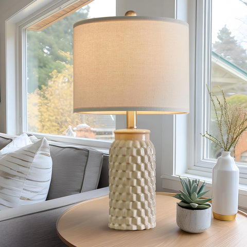 USumkky ceramic table lamps with cream shade for a soft, even glow.