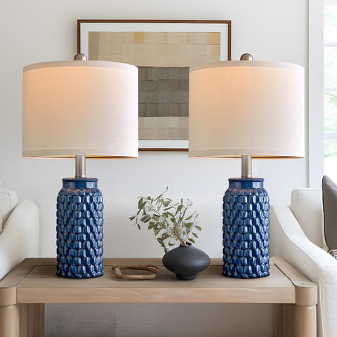 USumkky dark-blue bedside lamps 2-pack on a nightstand for farmhouse decor.
