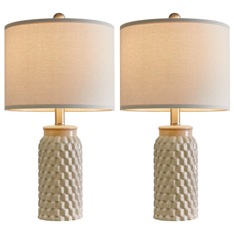 USumkky two pack lamps shown on an end table with easy assembly steps.