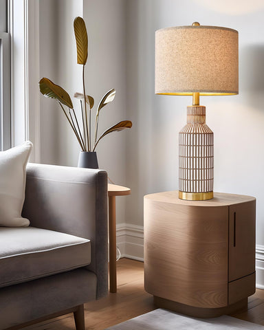 USumkky gold-accent base detail complements farmhouse decor