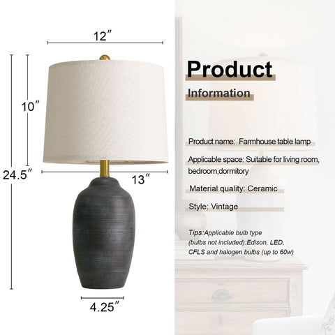 USumkky vintage ceramic lamp textured finish adds farmhouse vibe to any room.