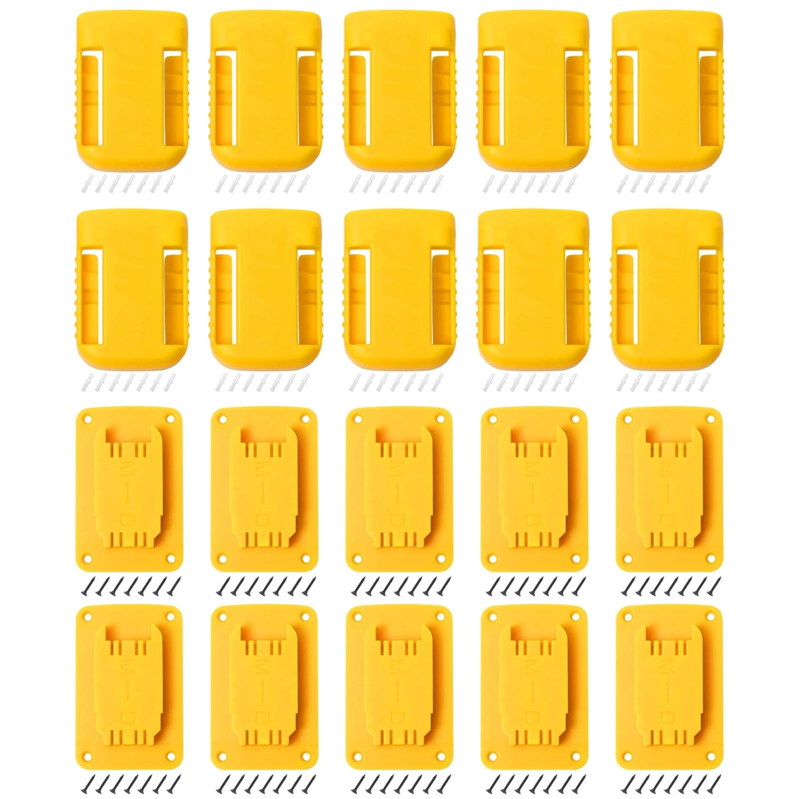 UT-LNTELA wall-mount tool and battery set securing Dewalt and Milwaukee tools for easy access