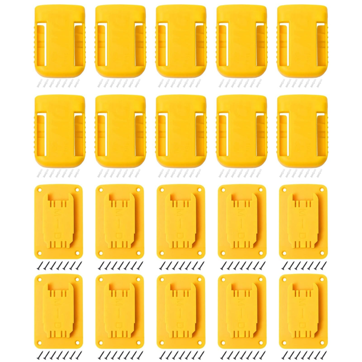 UT-LNTELA wall-mount tool and battery set securing Dewalt and Milwaukee tools for easy access