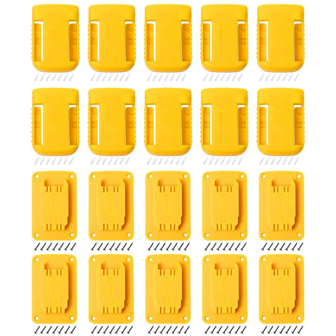 UT-LNTELA wall-mount tool and battery set securing Dewalt and Milwaukee tools for easy access