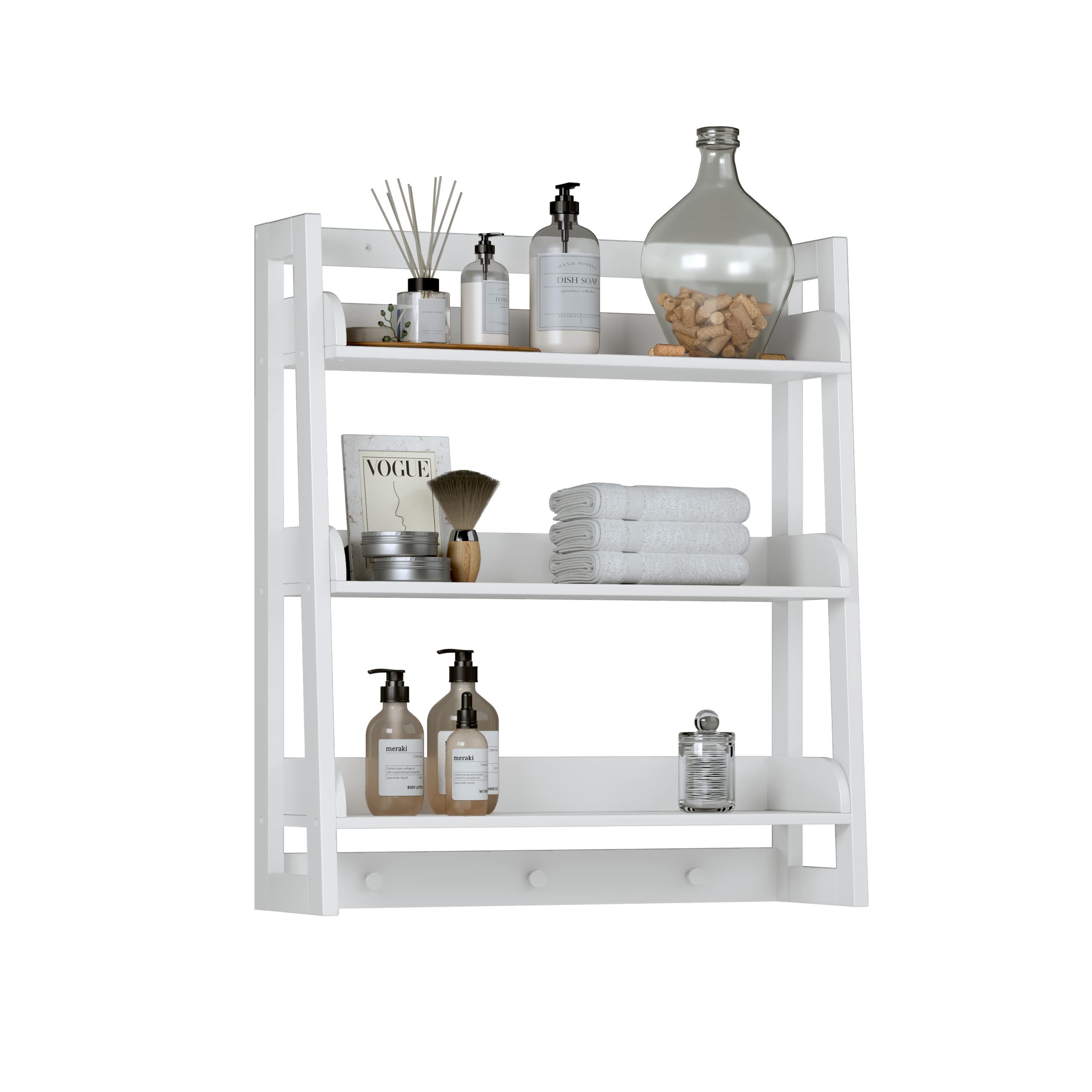 UTEX 3-tier over-toilet wall shelf in white provides space-saving storage.
