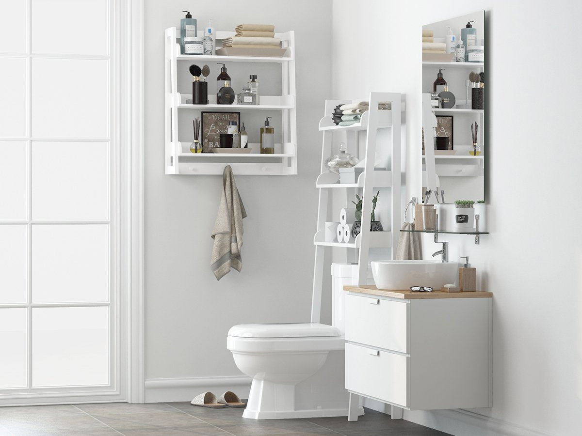 Versatile UTEX ladder shelf suits bathroom, living room, or kitchen.
