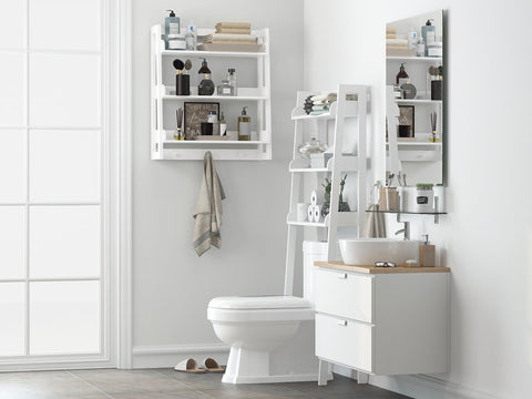 Versatile UTEX ladder shelf suits bathroom, living room, or kitchen.