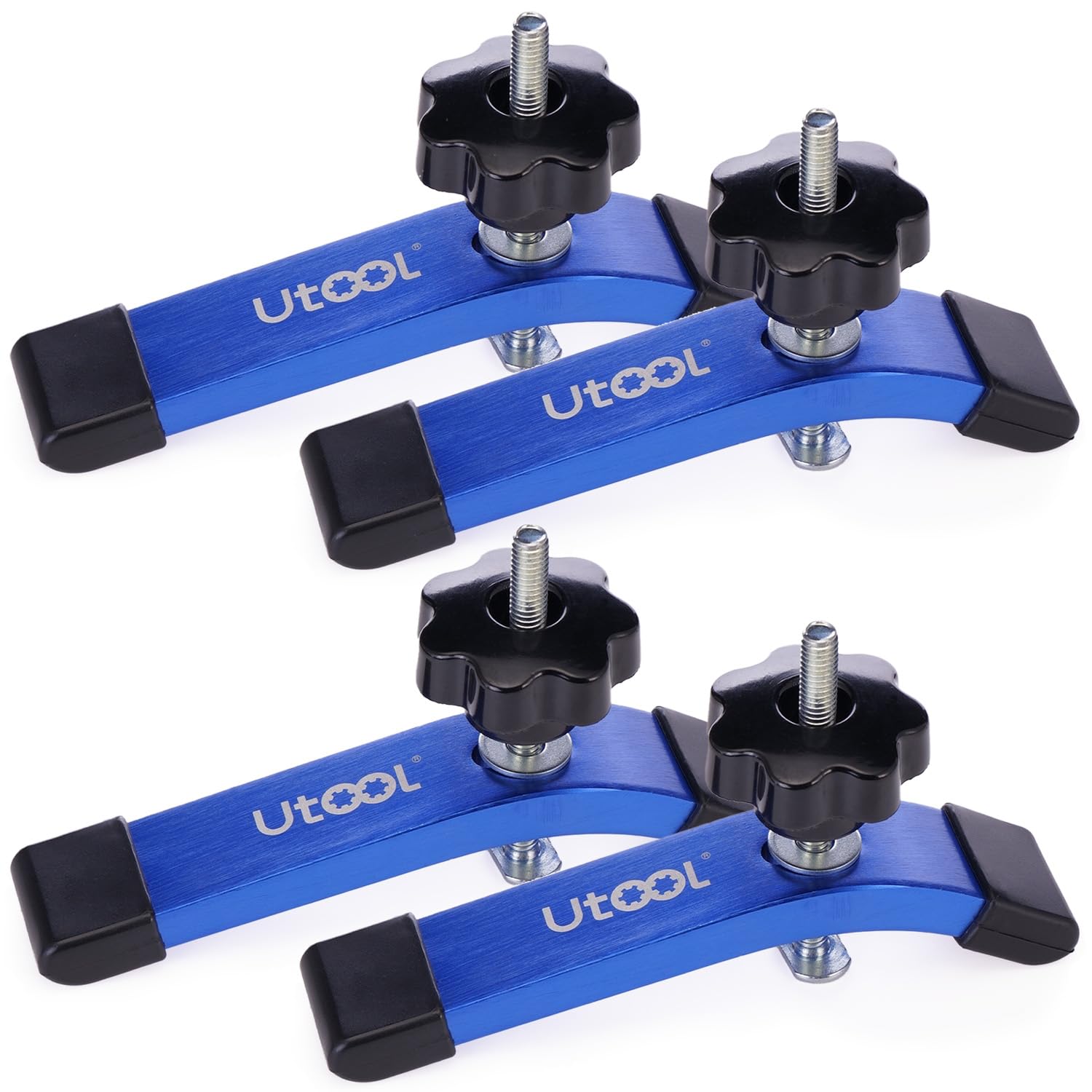 UTool 4-pack T-track hold-down clamps close-up showing precise grip and setup use