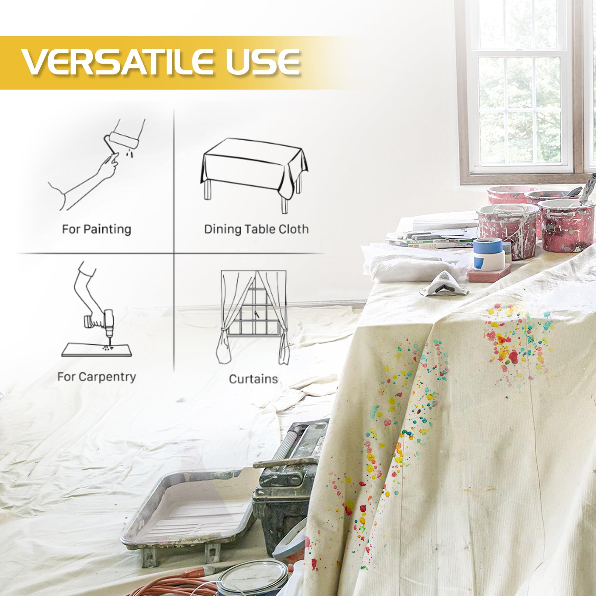 Utopia Home drop cloth's canvas resists tears during DIY painting projects.