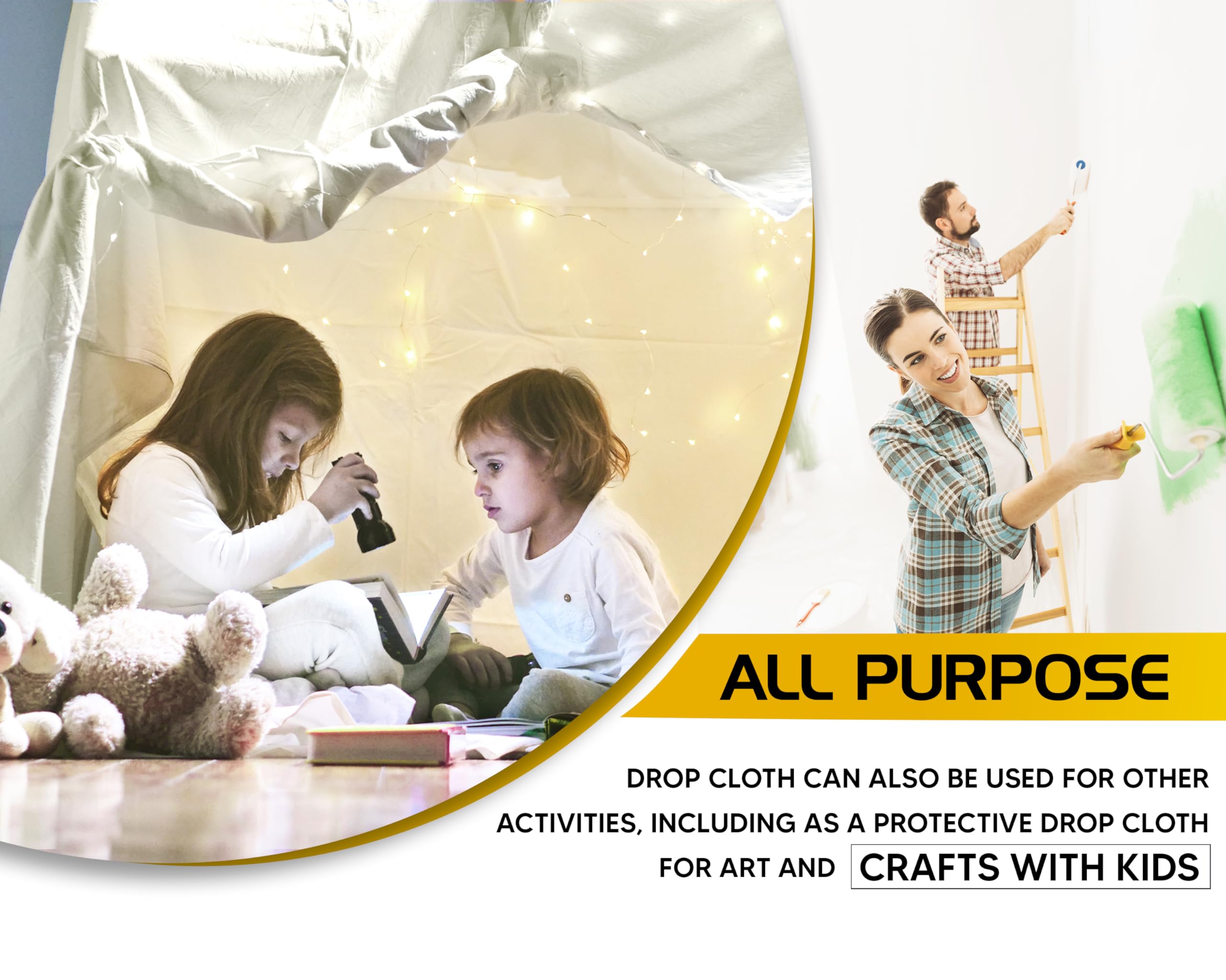 Utopia Home drop cloth absorbs dust while keeping workspaces tidy.