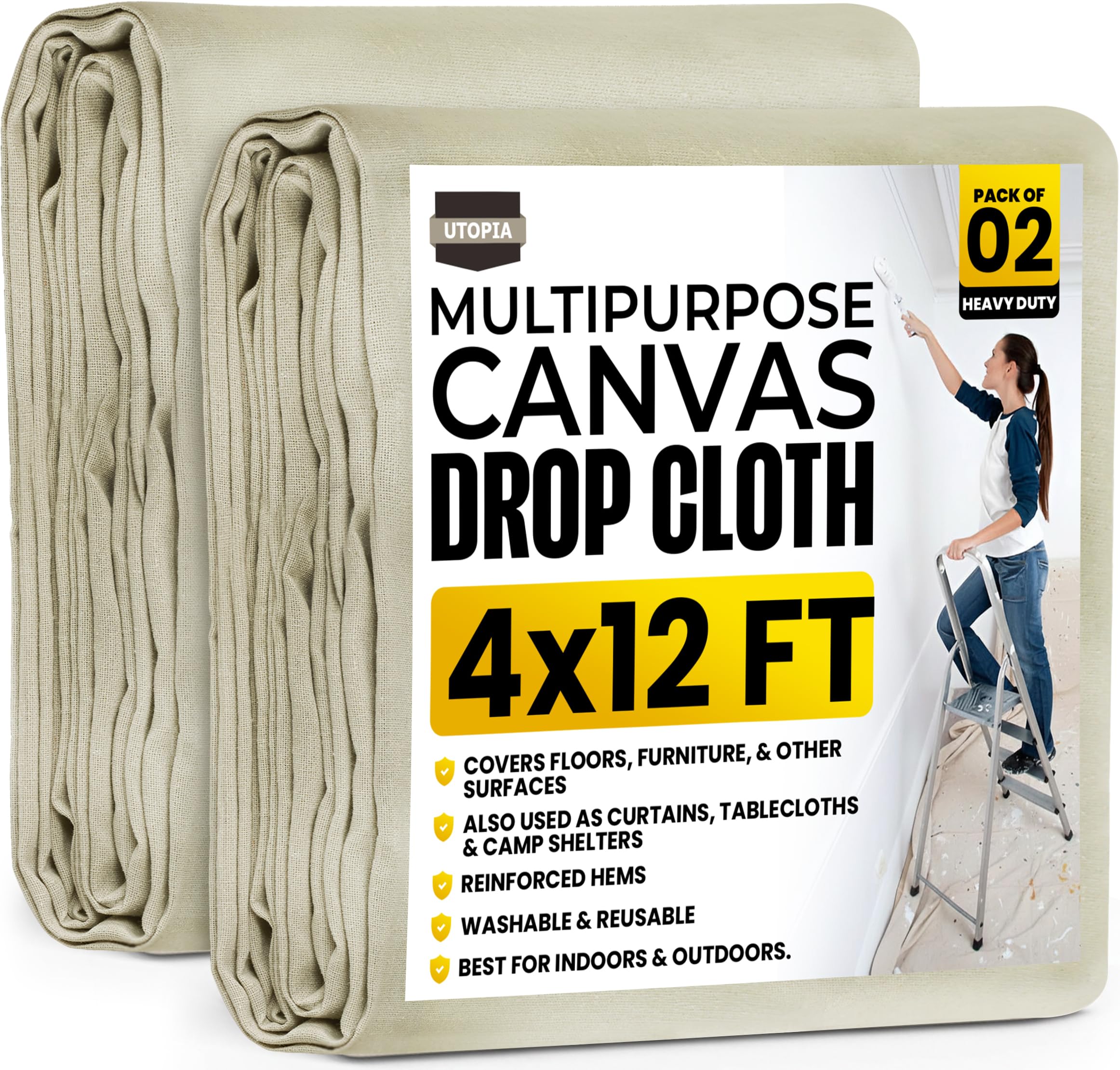 Utopia Home drop cloth covers a painting setup protecting surfaces with 4x12 ft coverage.