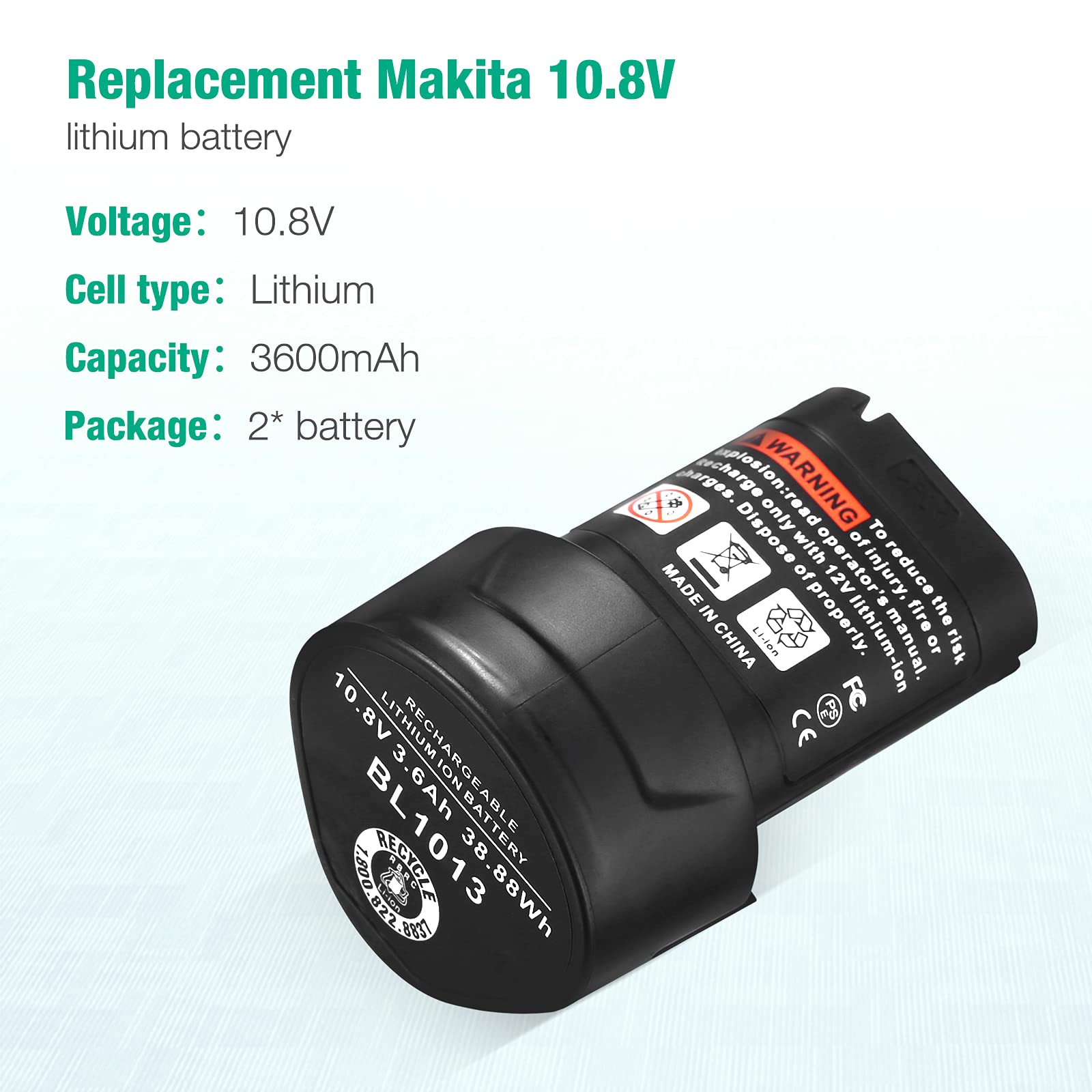 UTRBATT replacement battery side view showing extended runtime on cordless tools