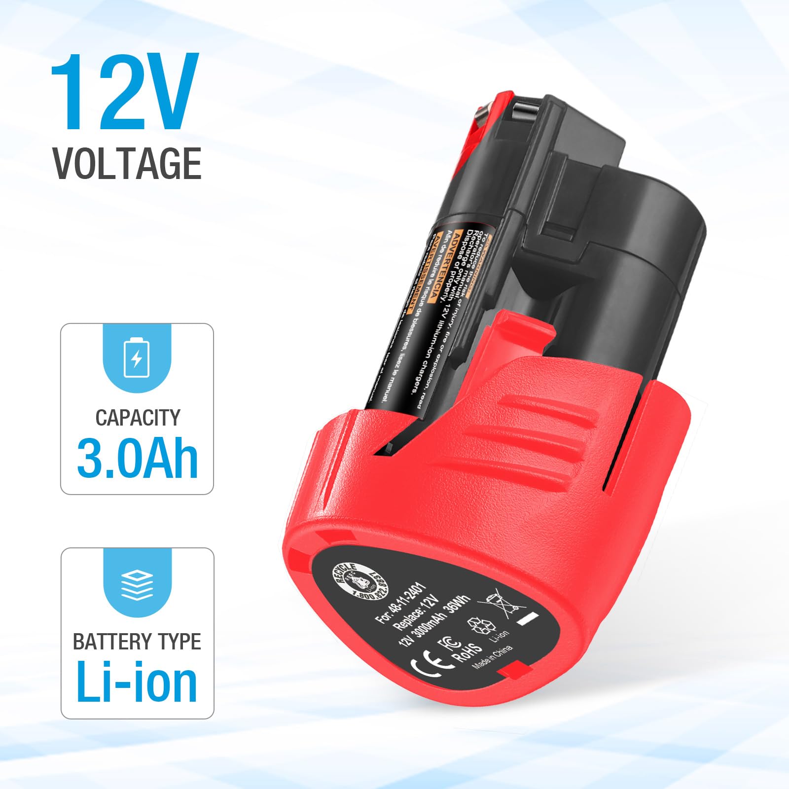 UTRBATT M12 replacement battery 3000mAh for durable power.