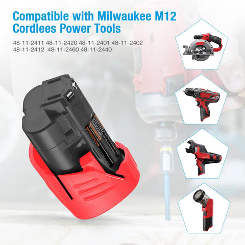 UTRBATT M12 battery in red and black design for durability.