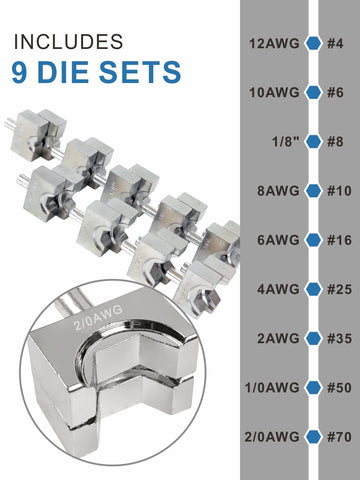 UTZIKO dies set with 9 pairs covers multiple gauges for versatile cable work.