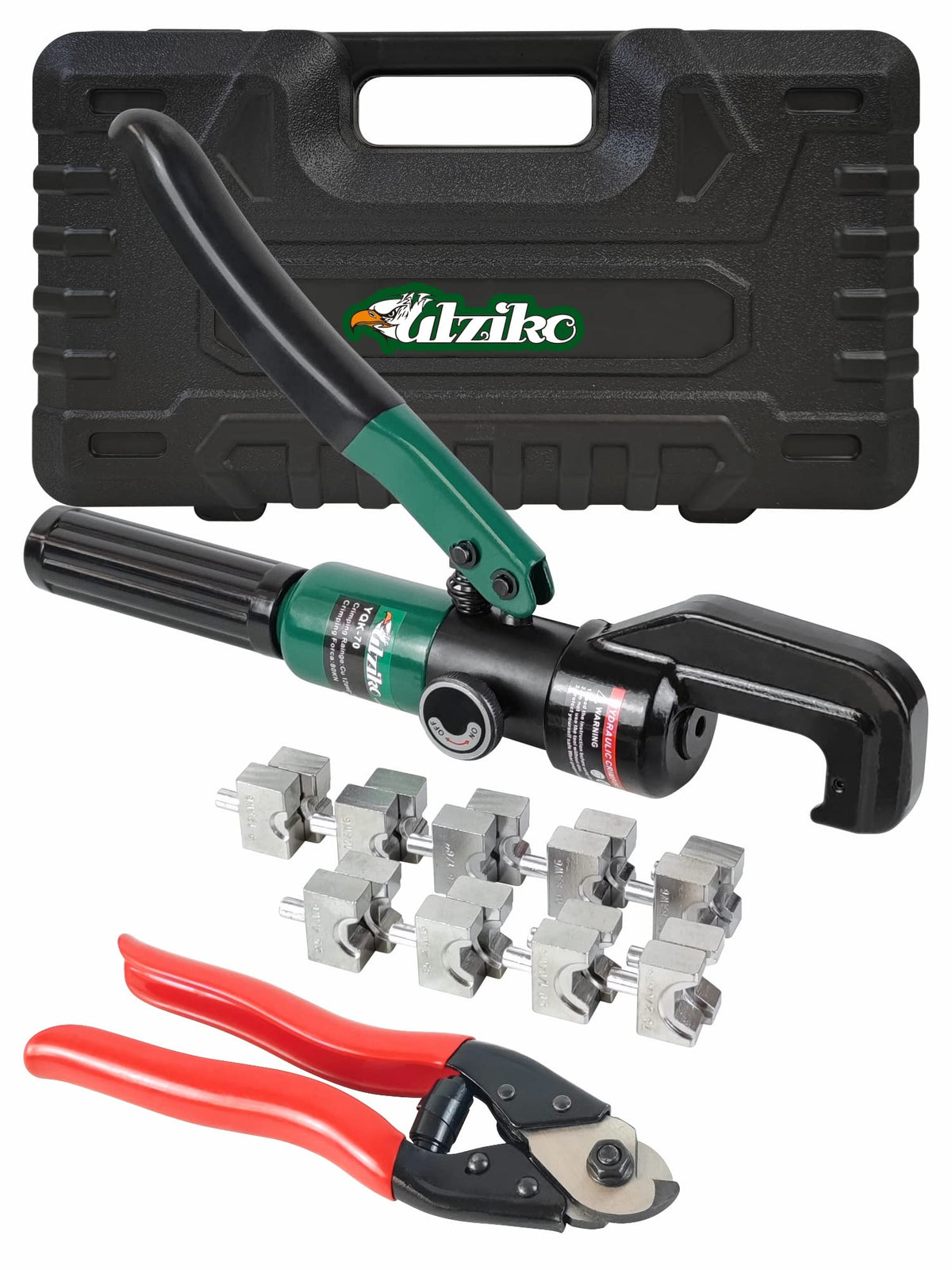 UTZIKO hydraulic crimper with rotating head enables access in tight spaces for precise crimps.