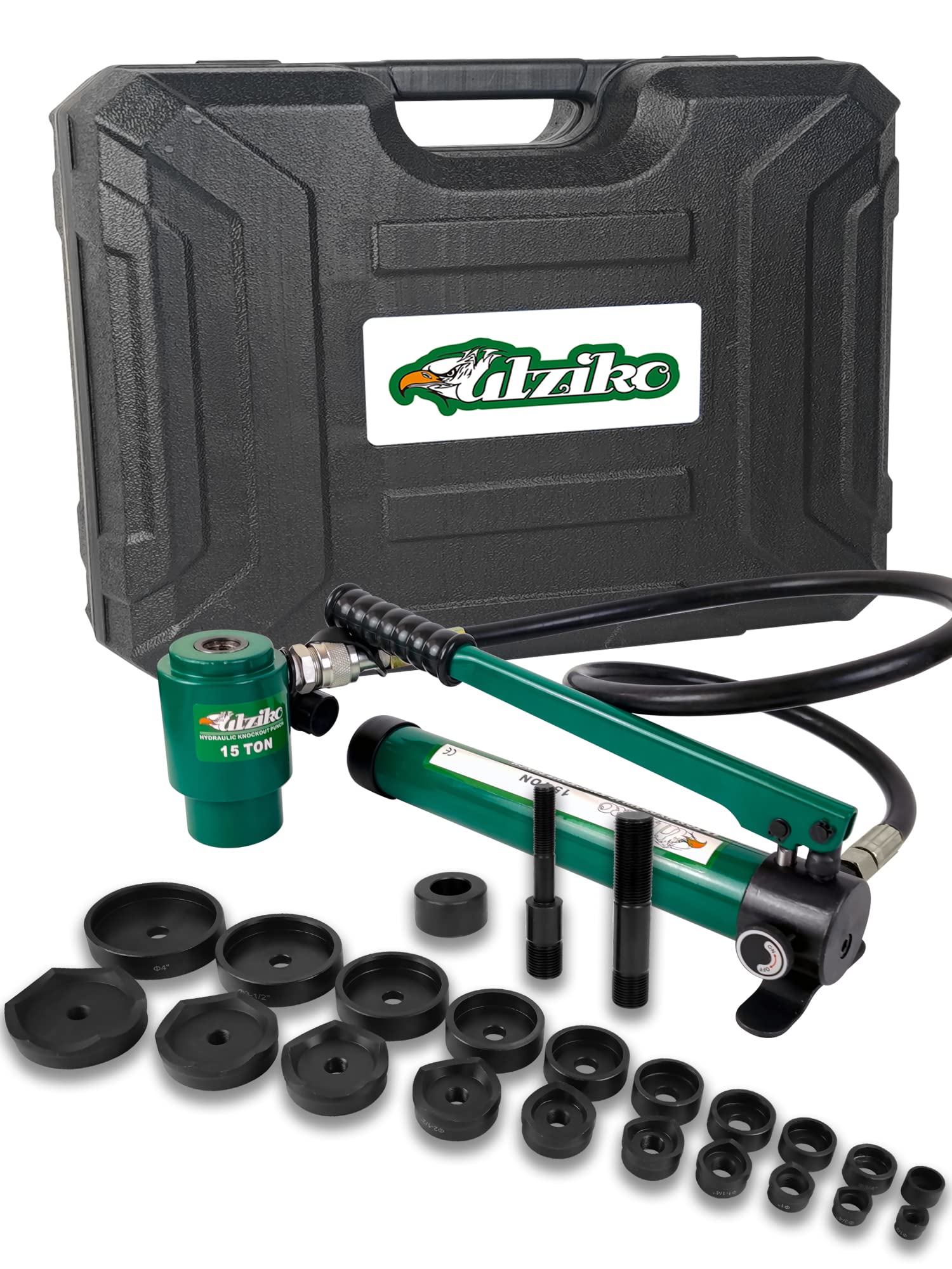 UTZIKO hydraulic knockout punch tool with rugged storage case for portability