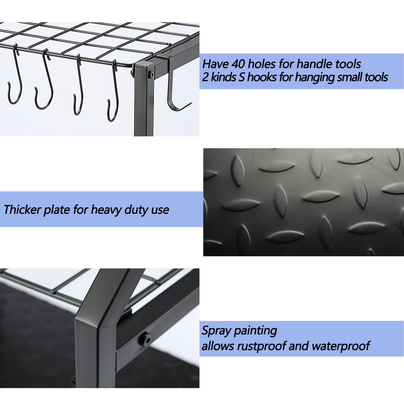 UU-Major Garden Tool Organizer removable S-hooks enable flexible tool hanging.