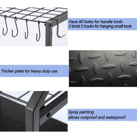 UU-Major Garden Tool Organizer removable S-hooks enable flexible tool hanging.