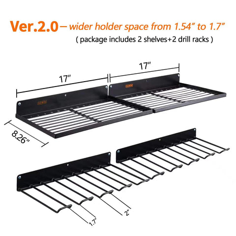 UU-Major heavy-duty metal wall rack supports up to 50 pounds of tools and gear.